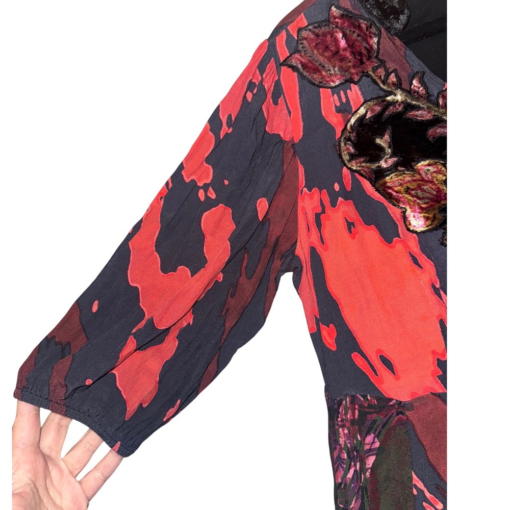 Soft Surroundings Maxi Dress Size 8 Red Black Velvet Embellished Floral - Picture 4 of 7